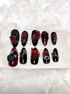 ☆現品☆ 赤薔薇と蜘蛛の ネイルチップ
