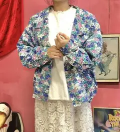 586.お花畑 紫陽花 淡色 オーバーサイズ ブルゾンジャケット【古着】