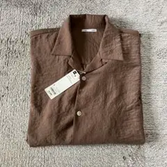 GU 新品 テクスチャーオープンカラーシャツ brown L