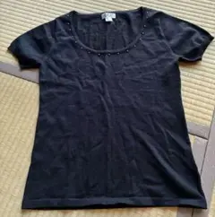 黒 ビーズ装飾 半袖Tシャツ USA 8