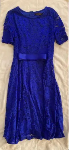 【美品】Dress Tells 青 レースドレス 半袖 ひざ丈