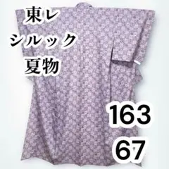 【美品✨】東レシルック　さんび　洗える着物　夏物　絽　小紋　型染調　秋草　灰Ｄ３