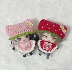 ぬい服　10cm いちご帽子、スタイセット　ピンク&赤　2点