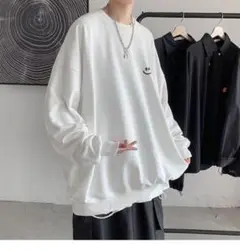 【新品・未使用】韓国 メンズ 秋冬 ニコちゃん ロゴ スウェット トレーナー
