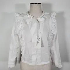 【新品・未使用】I le Centre ブラウス 長袖 白 花柄 肩パッド入りS