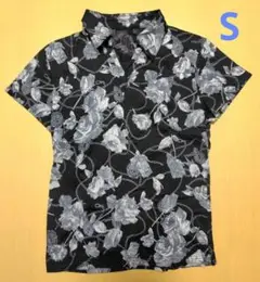 ThreeFlora スキッパーシャツ 半袖 ローズ ブラック ゴシック