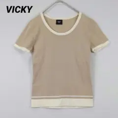 ビッキー VICKY 半袖 ニット【2】ベージュ 配色リブ