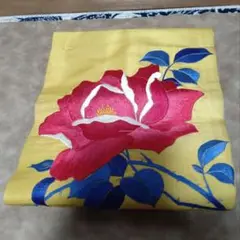 昭和レトロ アンティーク ビンテージ 名古屋帯 バラの刺繍 黄色
