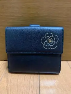 再値下げ シャネル カメリア ココマーク 二つ折りレザー財布 ブラック