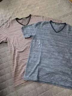 Men'sbigi ストライプ VネックTシャツ 2枚セット