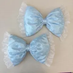 水色✖️白ドットレース　サイドフリル付き　リボン　盛り髪　体育祭