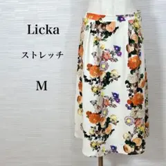 美品★ Licka ロングスカート　ストレッチ　花柄　オレンジM