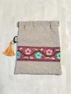 片面インド刺繍リボンのバネ口ポーチ　NO.8