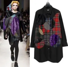2017aw Junya Watanabe 異素材丸形パッチワーク ロングシャツ