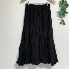 HALEY PESCA＊黒 ストレッチ ワッシャー加工 ロングスカート ブラック