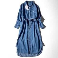 新品 タグ付き ラコステ ウエストベルト デニムシャツドレス ワンピース 34