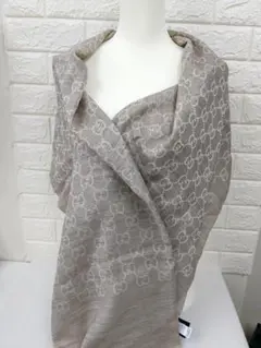 GUCCI グッチ マフラー 大判ストール シルク混 GG柄 ベージュ 美品