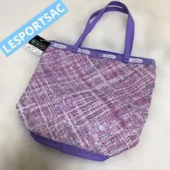 LESPORTSAC パープル ×ピンクチェック ミニトートバッグ　スパンコール