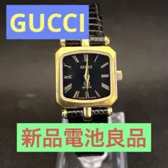 グッチGUCCI ゴールドブラック文字盤 新品電池 良品 レディース腕時計