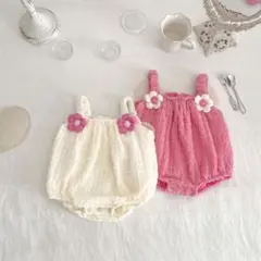 【未使用】フラワーバタフライロンパース 80