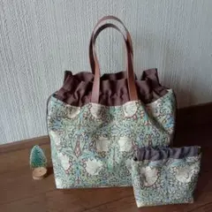 【夏休み感謝価格】ウィリアムモリス　ピンパーネル　巾着ミニトート　　 おまけ