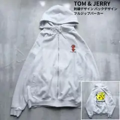 【TOM and JERRY】刺繍デザイン フルジップパーカー ヘザーグレー