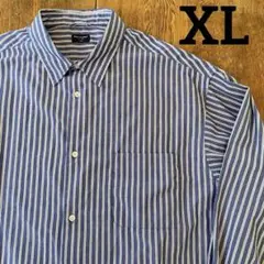 バックナンバー ストライプシャツ 長袖 XL 青 メンズシャツ オーバーサイズ