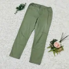 【シネマクラブ】✨ストレッチパンツ✨ ストレート ウエストゴム 綿 グリーン L
