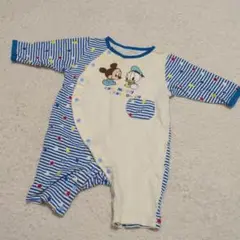 ミッキー ドナルド ロンパース 60cm　白×青　ボーダー