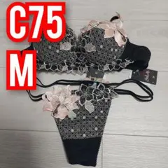 【C75 M】46グループワコール ブラジャー ショーツ 上下セット ブラック