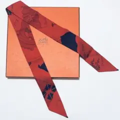 美品■HERMES エルメス ツイリー レッド シルク タグ付き