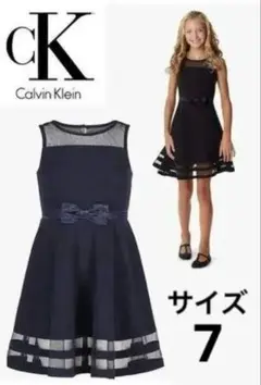 カルバンクライン ワンピース ネイビー リボン メッシュ サイズ7 子供 キッズ