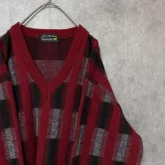 90s vintage 総柄ニット セーター メンズ L 古着 個性派 A3