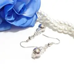 ♥860✨シルバー✨シルバービーズ×クリアパール ピアスorイヤリング