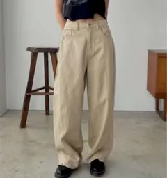 FOLLOWIN ベーシックセミストレートワイドチノパン