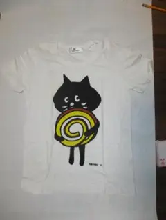 にゃー Ne-net 黒猫イラストTシャツ ホワイト、ベージュ ２枚セット