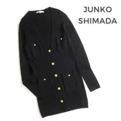 414*ジュンコシマダ 49AV 金ボタン リブカーディガン