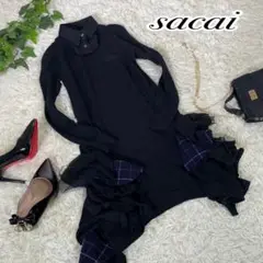 【美品】sacai サカイ 長袖ニットワンピース フリル シャツ サイズ1
