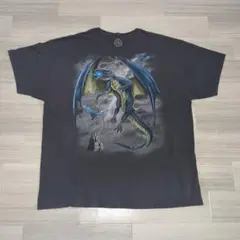 ドラゴン サラマンダー プリント グレー Tシャツ ファンタジー 2XL