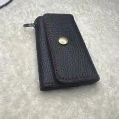 本革キーケース 黒と赤【ハンドメイド】（試作品）