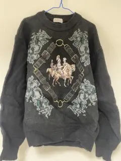 ウール100% 黒 ニットセーター M Padova