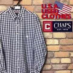ME9-566【USA買付 CHAPS】美品 刺繍ロゴ 長袖 ボタンダウンシャツ