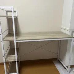 ホワイト パソコンデスク オープンシェルフ付き
