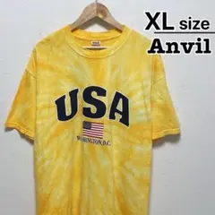 USA古着　00s　Anvil　Tシャツ　XL　イエロー　黄色　アメリカ　国旗