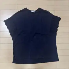 タイムセール☆IEDIT コットン100%ネイビー 半袖Tシャツお袖レース