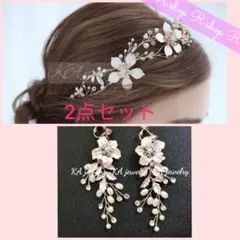2点セット ヘアアクセサリーu0026イヤリング (ピアス) ウェディングヘッドドレス