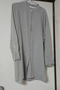 新品　ユニクロ　リネンブレンドスタンドカラー　チュニック　グレー 長袖　XL
