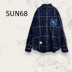 SUN68 メンズ フランネルチェックシャツ 日本製 刺繍 綿100% Y2K
