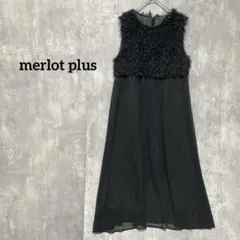 merlot plusノースリーブファー付きブラックロングドレスパーティー2次会