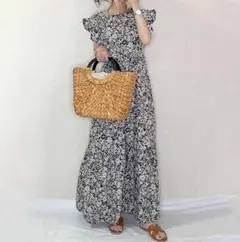 カジュアル 体系カバー FREEサイズ 花柄 マキシワンピース レディース